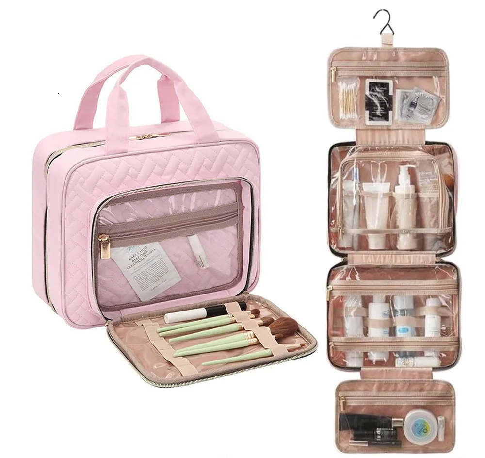 Bolsas de cosméticos Casos de produtos de higiene pessoal Bolsa de armazenamento de cosméticos para mulheres Travel Organize Bag multifuncional à prova d'água portátil portátil grande saco de maquiagem pendurado 230210