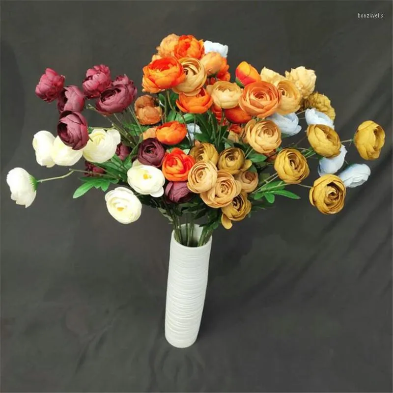 Fleurs décoratives Une branche de fleur de pivoine en soie 7 têtes fausses pivoines longue tige artificielle pour les centres de table de mariage décoration florale
