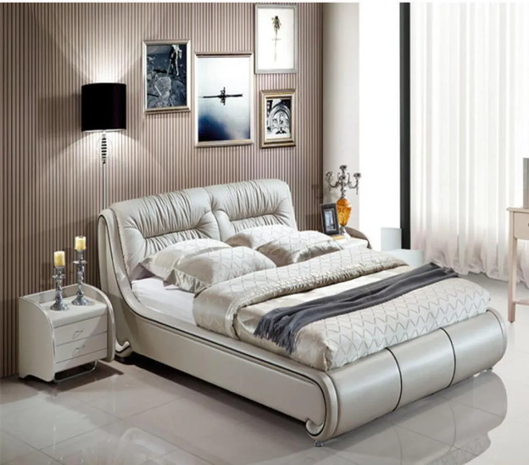 GENUINE LEATHER BED ELEGANT STYLE GRAY DOUBLE PERSON MODERN FASION TOP QUALITY 180200cm A55D4491932