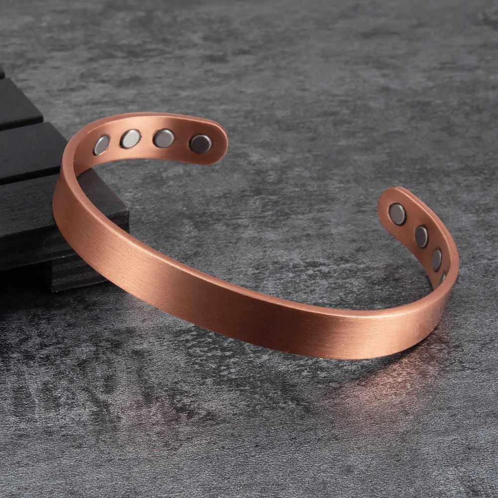 Bangle matte koper magnetische armband mannen artritis verstelbare hoge magneten 10 mm man manchet armband magnetische energie armband mannelijk G230210