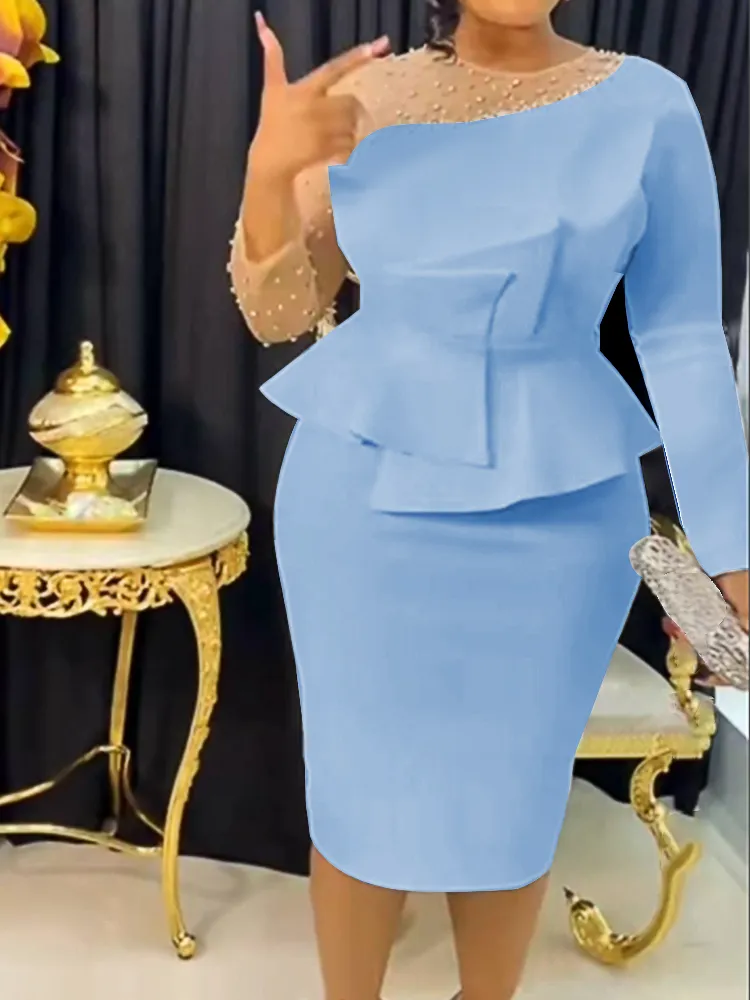 slim fit dress slacks Provence Bloom Peplum Maxi Dress Blue main image 0