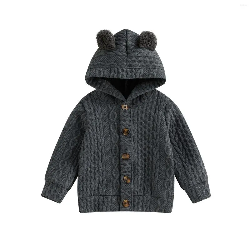 Jackets Toddler Kids Baby Boys Spring Autumn Bear Ears Hooded Sweater Solid Color Long Sleeve Button Down Coat Knitted Jacket 2-7T