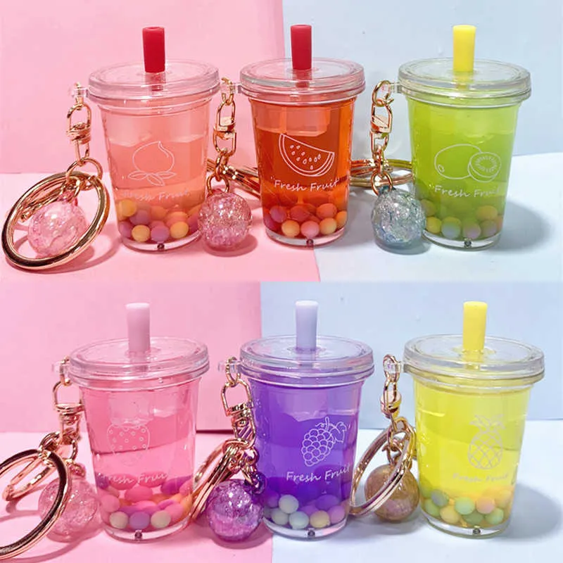 Cute Boba Tea Keychain - Liquid Quicksand Charm for Car Keychains ...