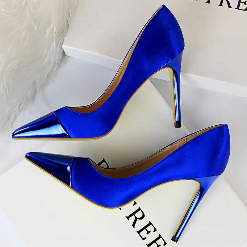 Sandals BIGTREE Shoes Blue Women Pumps Satin Stitching High Heels Women Shoes Sexy Nightclub Party Shoes Stiletto Heels 10 Cm Lady Pumps G230211
