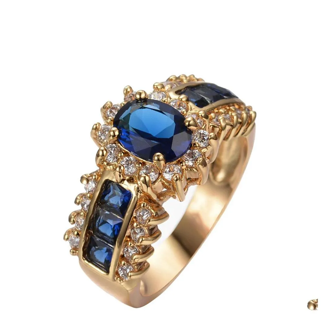 Solitaire Ring Gemstone Rings Size 6 7 8 9 10 11 12 Womens Blue Sapphire Cz 18K Gold Filled Wedding Beautifly Drop Delivery Jewelry Dhpdr