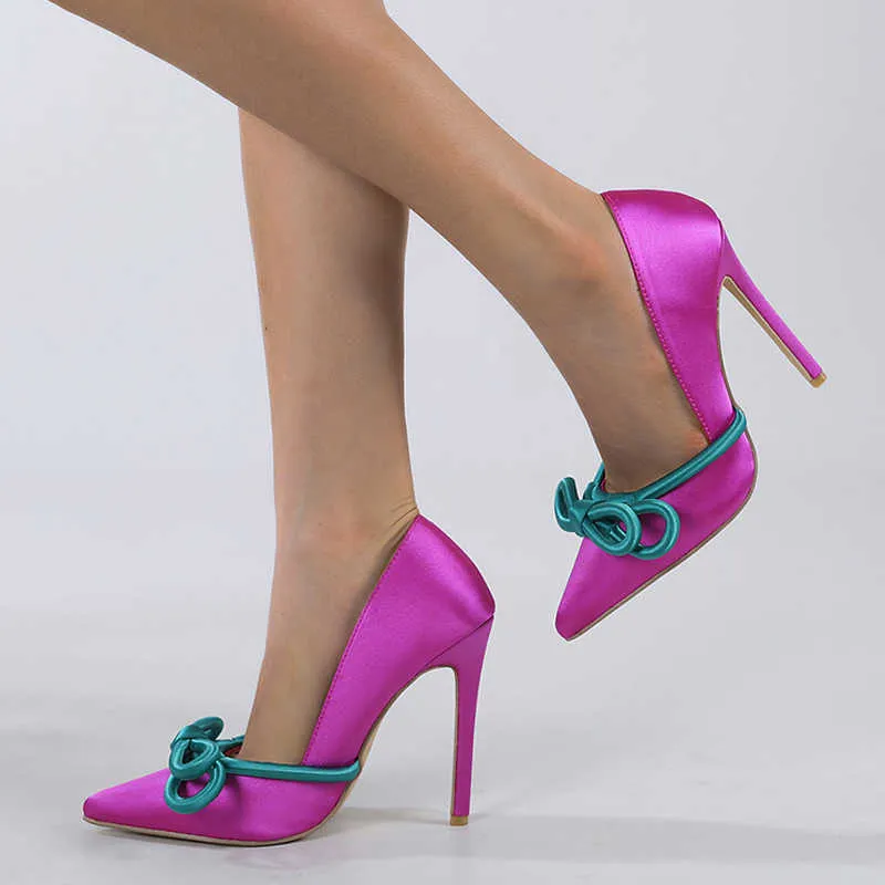 Сандалии Liyke Style Silk Buttkfly-Knot Women Purss Sexy Locted Toe Slip на фиолетовых высоких каблуках мода Slingback обувь Stiletto G230211