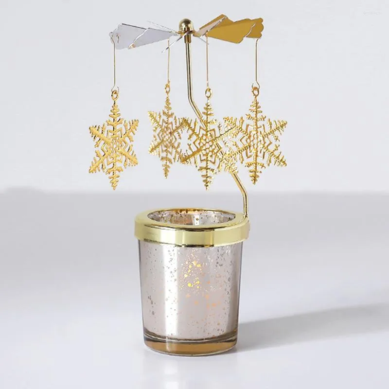 Candle Holders Holder Candlestick Rotary Rotating Christmas Light Tea Tealight Metal Table Dinner Carousel Ornament Wedding Snowflake