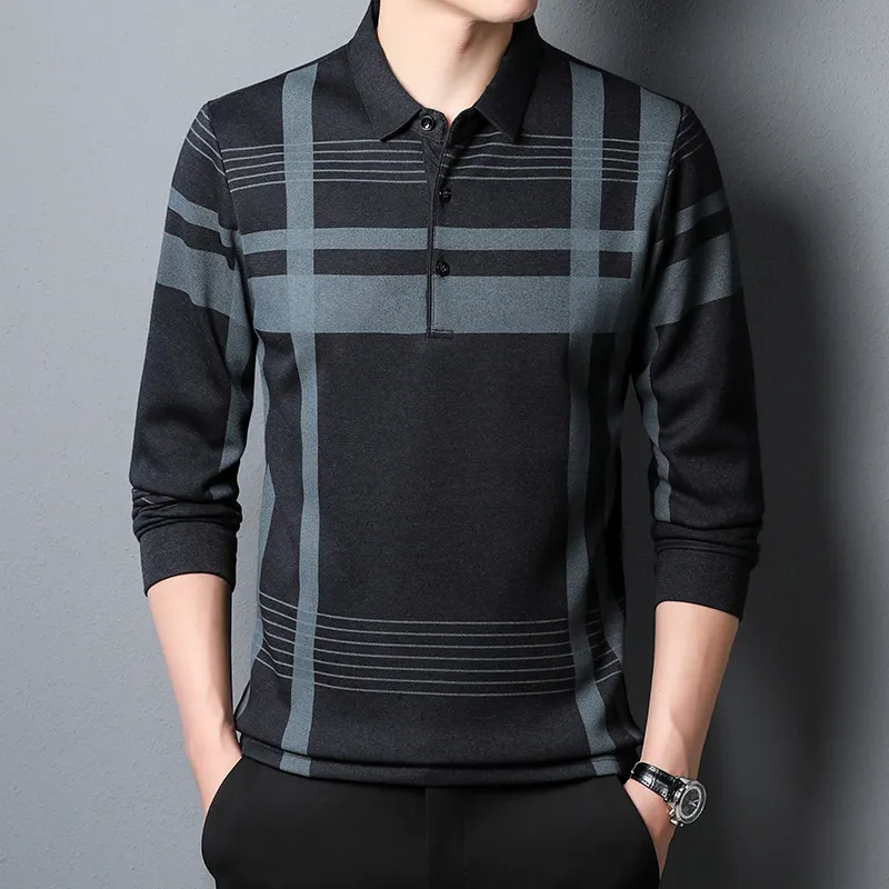 Men's Polos Browon Brand Shirt Fashion Print Spring e Autumn Slave Long Busine