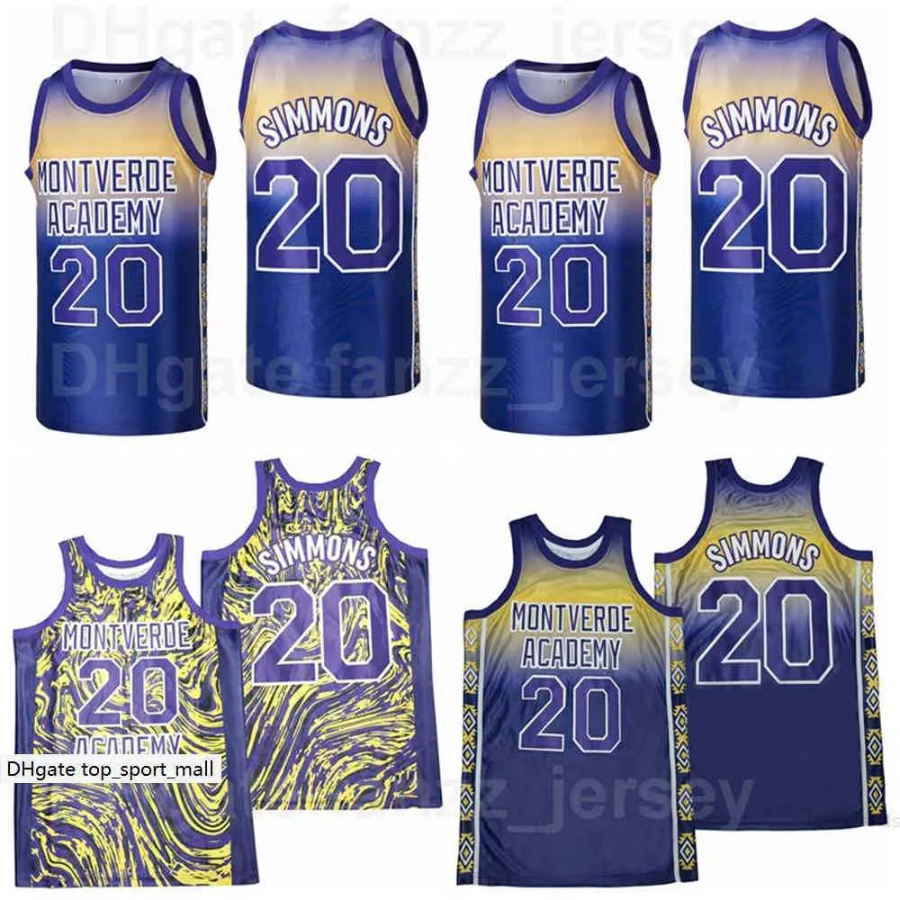 Men High School Montverde Academy Basketball 20 Ben Simmons Jersey Marble Moive Hop Breathable Pure Cotton Team Color Purple HipHop Sport Good