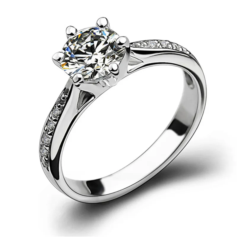 Anelli gioielli per le donne Argento placcato da sposa Matrimonio Zirconia Anello pietra rotonda Bijoux Femme Fidanzamento Anel CC1455