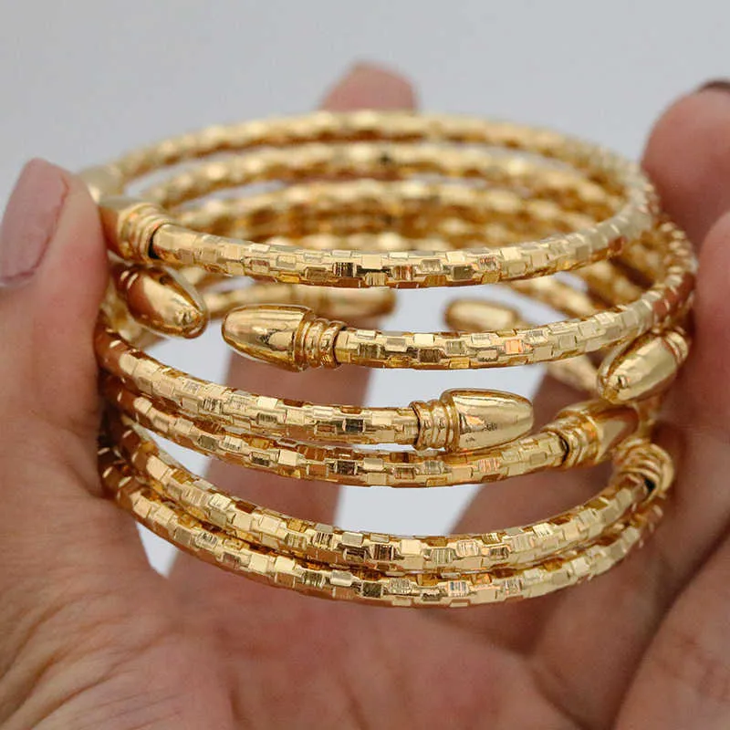 Bangle 6 Pieces of Classic Ethiopian 5mm new Dubai Women's Gold Bracelet Party Gift African Indian Ball Bracelet Middle East Wedding G230210