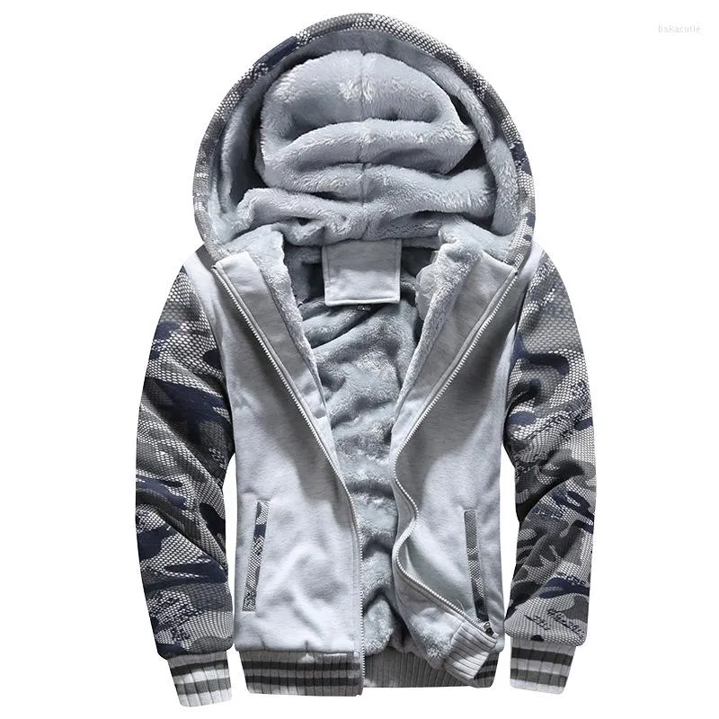 Men's Hoodies Winter And Cashmere Camouflage Hooded Sweatshirt Large Size Slim Thick Warm Single Coat Color Dark Blue / Light Gray