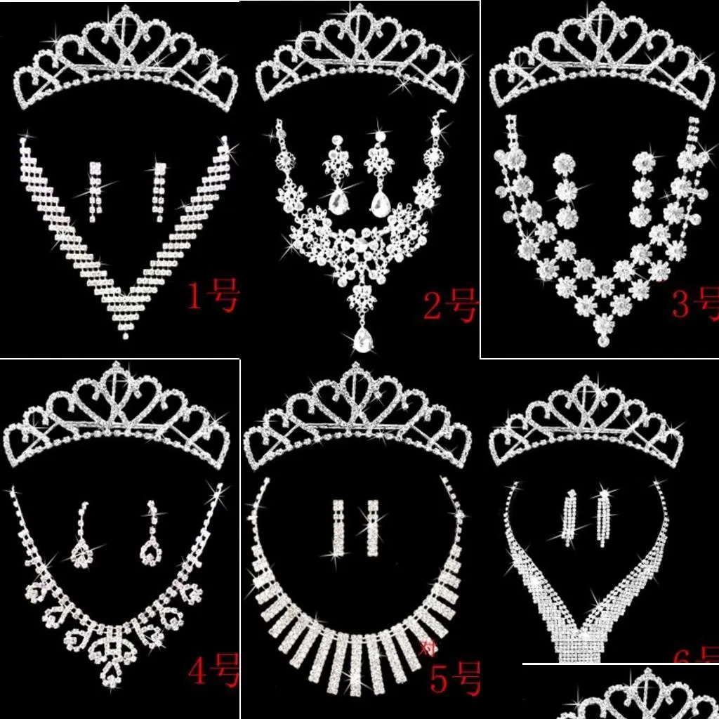 Nagłówki Urocze 3 sztuki akcesoria ślubne 6 stylów Sier Stud i Clip Crystal Crown Lot Tiaras Crowns for Drop dostarczenie dhn2y