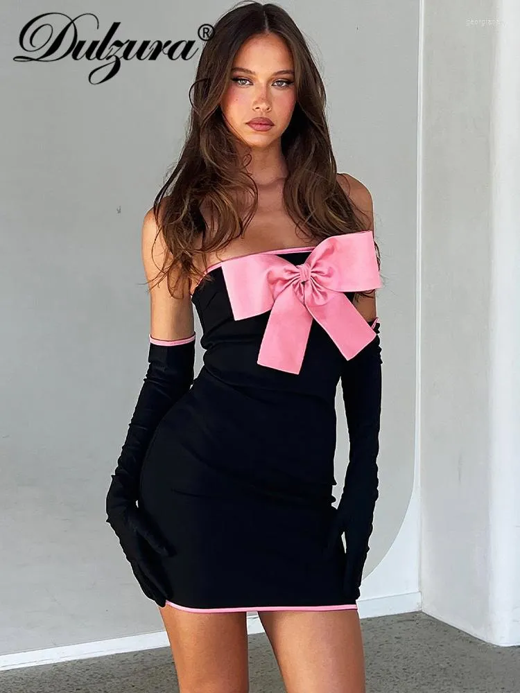 Casual Dresses Dulzura Bow Sexy Y2K Clothes Sleeveless Backless Tube Bodycon Mini For Women Club Birthday Party Elegant Fall Outfits
