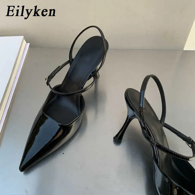 Sandaler Eilyeken 2023 Spring Slingback Women Pumps Fashion Shallow Belt Buckle Strap Elegant Low Thin Thin Heels Dress Sandalias de Mujer G230211