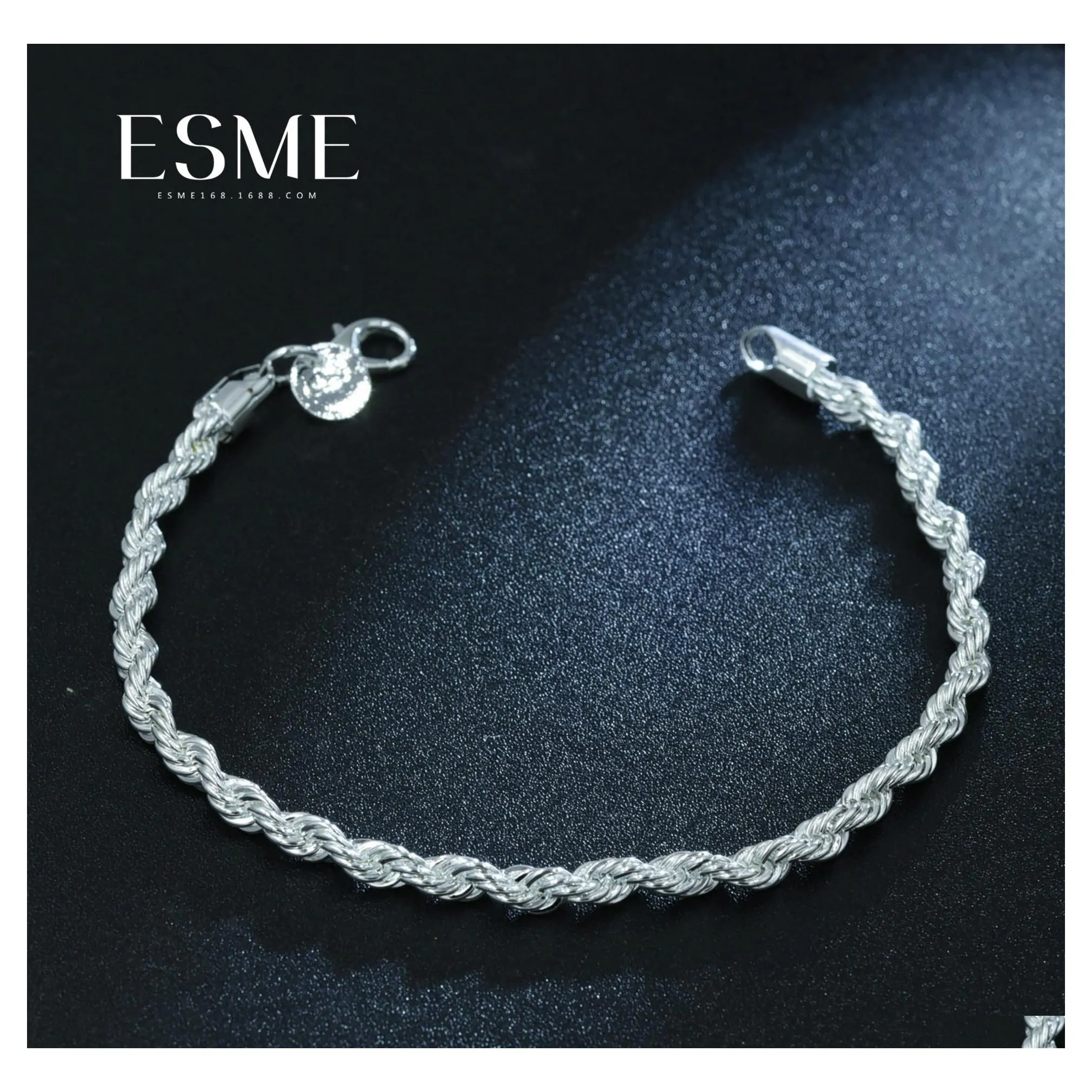 Łańcuch Link 925 Sterling Sier Fine Jewelry dla kobiet i mężczyzn 4 mm urok Flash Twisted Rope Bransoletka Pseiras de Prata Drop Bra dhmre