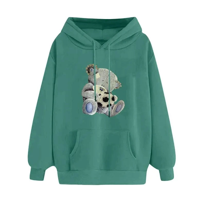 Kadın Hoodies Sweatshirts 2023 Moda Karikatür Sevimli Bear Hoody Harajuku Kadın Giyim Giyim Sweatshirt estetik Yaratılış Baskılı Kızlar