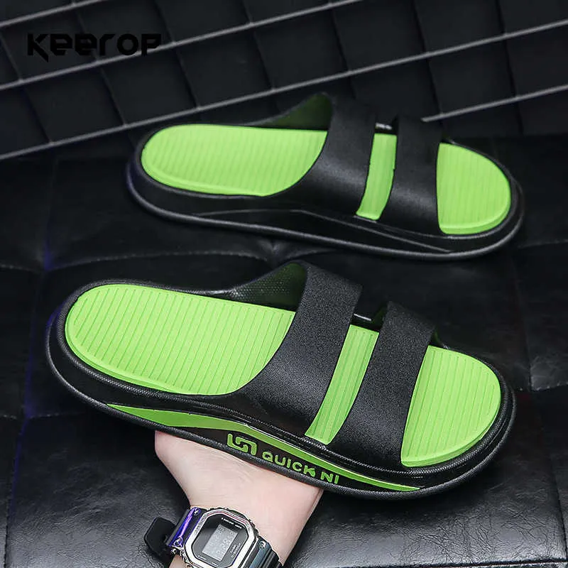 Slippers Keerop Fashion Men Slippers Summer Summer Outdoor Beach Chaussures décontractées sans glissement Sandales PVC PVC Home intérieur Soft Indoor Flip Flops R230208