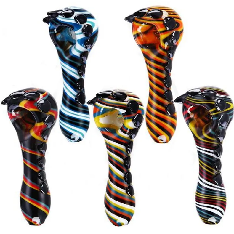 Perruque colorée Wag Style Pyrex Pipes en verre épais Herbe sèche Tabac Cuillère Bol Filtre Huile Rigs Handpipes Main Portable Corne Bong Fumer Porte-Cigarette Tube DHL