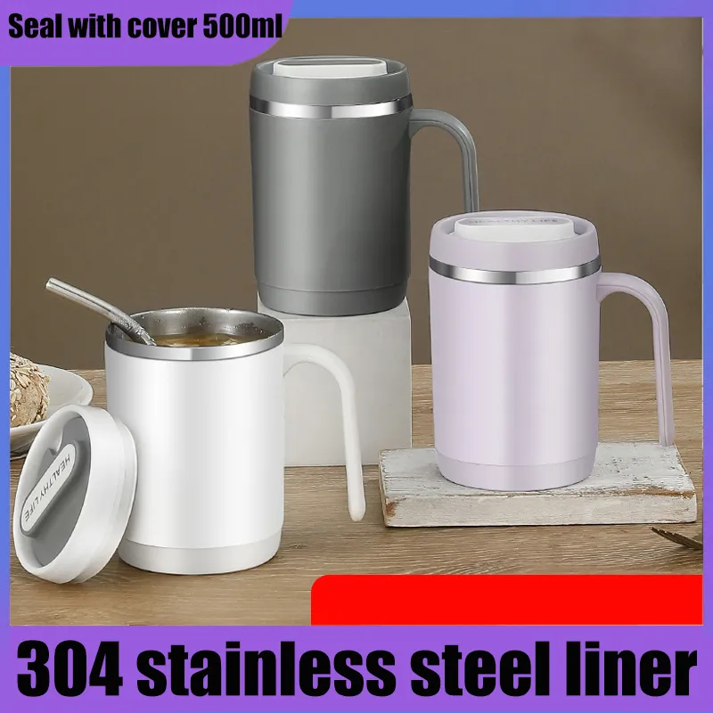 Tumblers 500Ml 304 Stainless Steel Insulation Cup Large Capacity Drinking with Cover In Office Outdoor Handle Mug Gift Coffee 230210