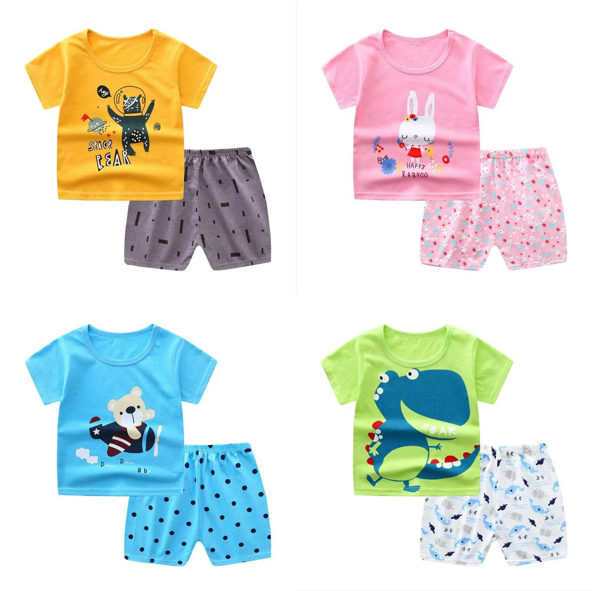 Ensembles de vêtements été nouveaux enfants garçon mode dessin animé dinosaure survêtement t-shirt Shorts pièce costume infantile fille vêtements ensemble nouveau-né