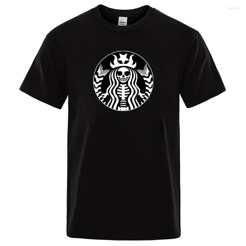 남성용 T 셔츠 남성용 고품질 티셔츠면 커피 캐주얼 셔츠 두개골 프린트 짧은 슬리브 Tshirt O-Neck Tee