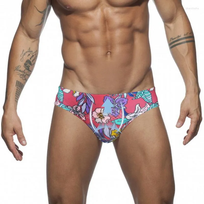 Underbyxor uefezo 2023 män badkläder Push Up Swim Briefs Sexig blomma tryck vadderade stammar strand shorts surf baddräkter strandkläder