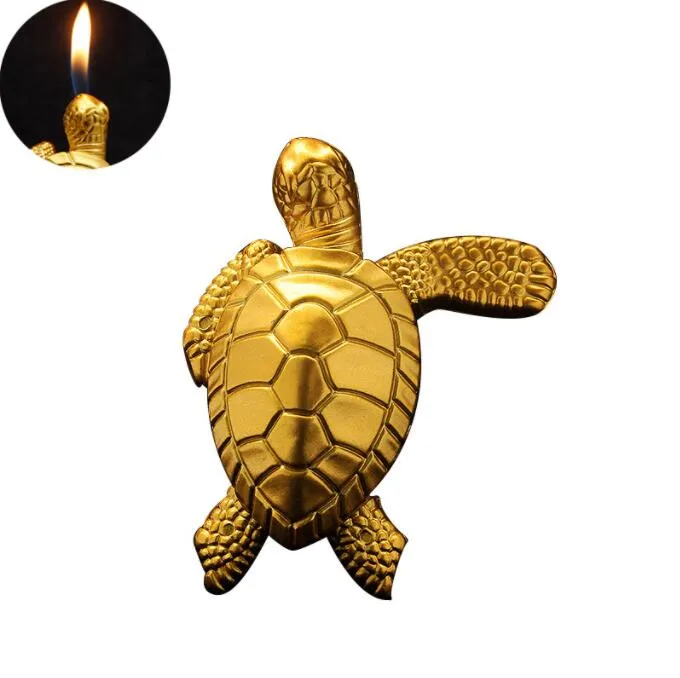 Gold Turtles Tortoise Feuerzeug Butan Metallflamme Nachfüllbare Zigarettenrauchfeuerzeuge KEIN Gas für Tabak Handpfeifen Zubehör Werkzeuge