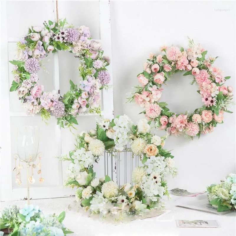Decorative Flowers 40cm Simulation Wreath Door Wall Hanging Pendants Peony Hydrangea Garland Wedding Supplies Po Props Home Decoration