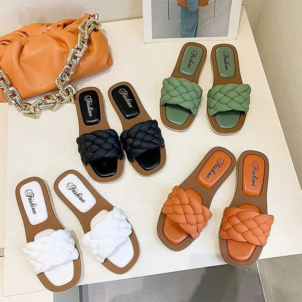 Slippers Sandals 2023 Women Open Toe Sandals Walking Solid Color Women Shoes Woven Beach Female Slippers Holiday Slipper Chaussure Femme G230210