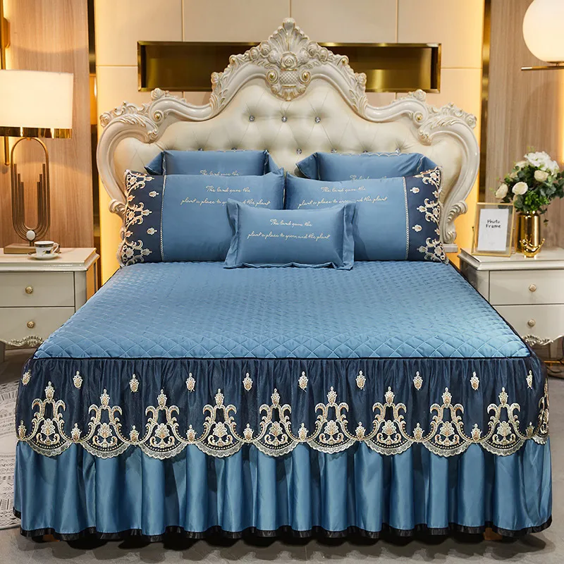 Кровать юбка мода кружевная кровать юбка для дома набор постельных принадлежностей для роскошной машины для вышивки без скольжения.