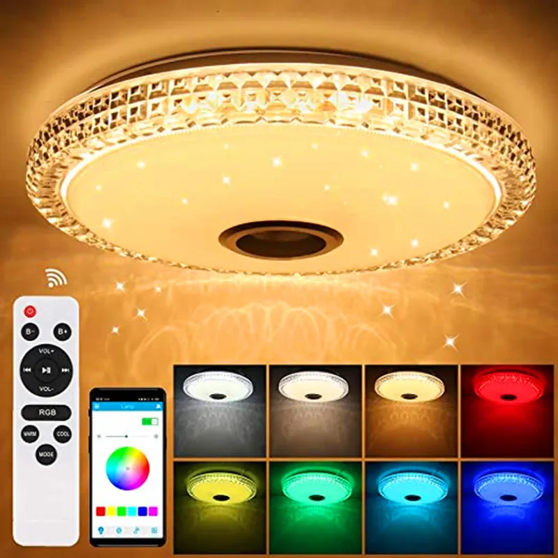 Avize LED Tavan Işık Akıllı Uygulama Kontrolü 220V RGB Müzik lambası Bluetooth