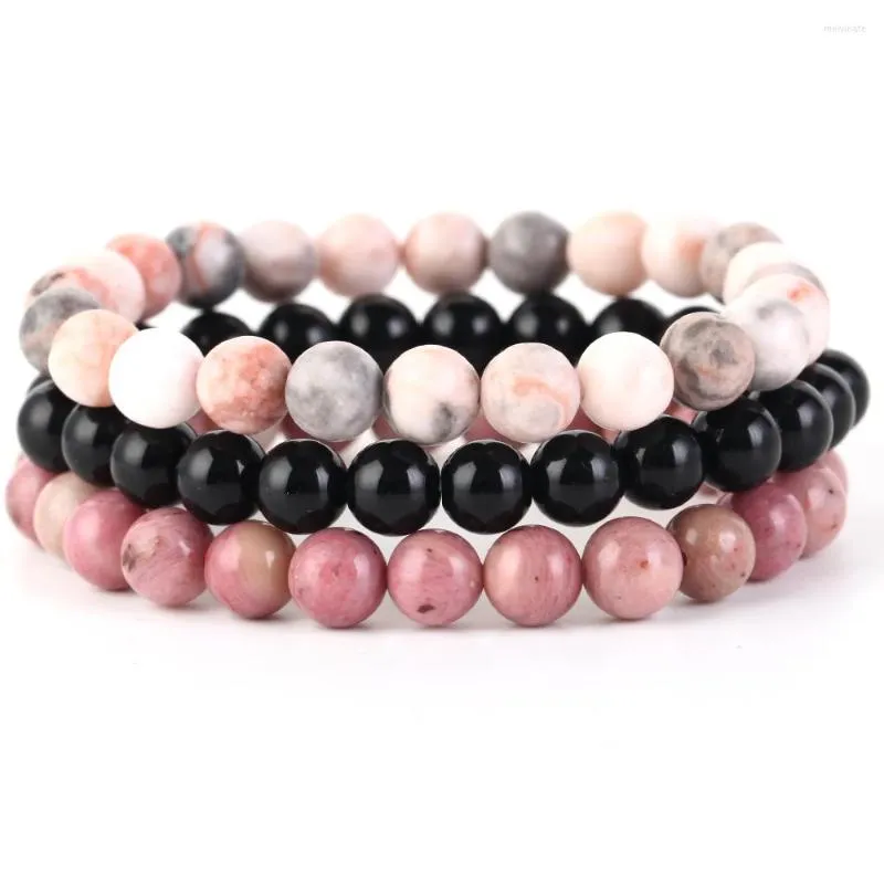 Strand 3 st/set 8mm natursten armband rosa zebra jaspers rhodonite pärlor armband för kvinnor män smycken gåva läkande energi