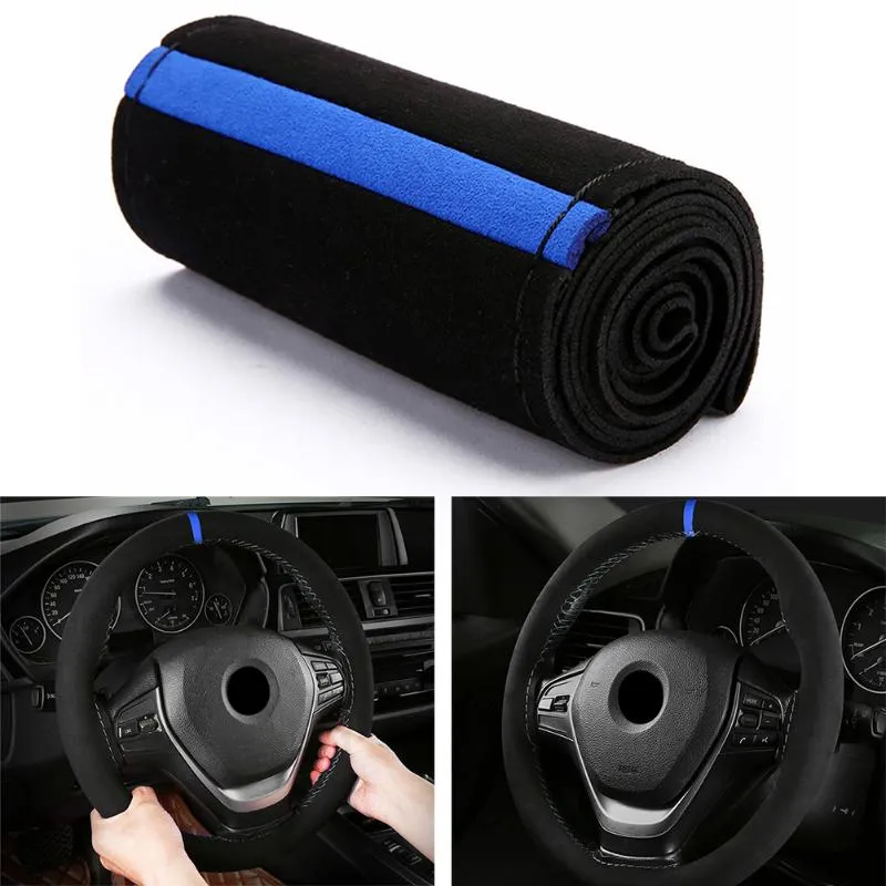 Steering Wheel Covers 38cm Car Cover ProtectorR Suede Anti-Slip Replacement Steer Fits 15inches Black Blue UniversalSteering