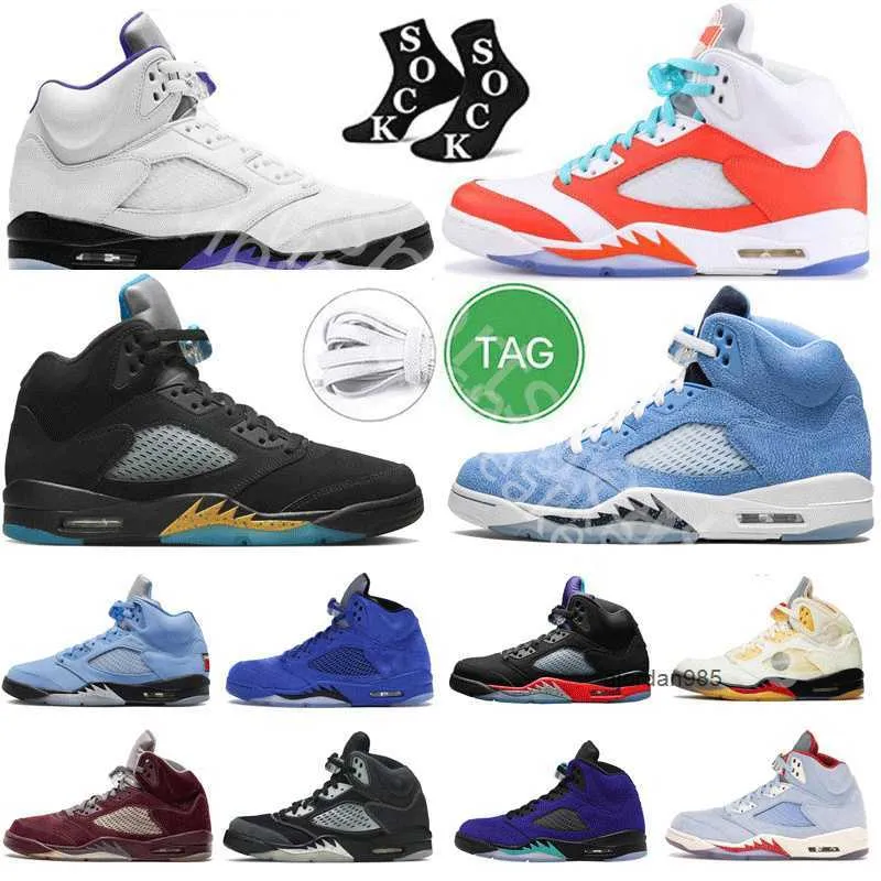 2023 Jumpman 5S Herrens kvinnors basketskor Concord Off Noir Racer Blue Green Bean Raging Bull Unc Blue Bird Sneakers Storlek 13