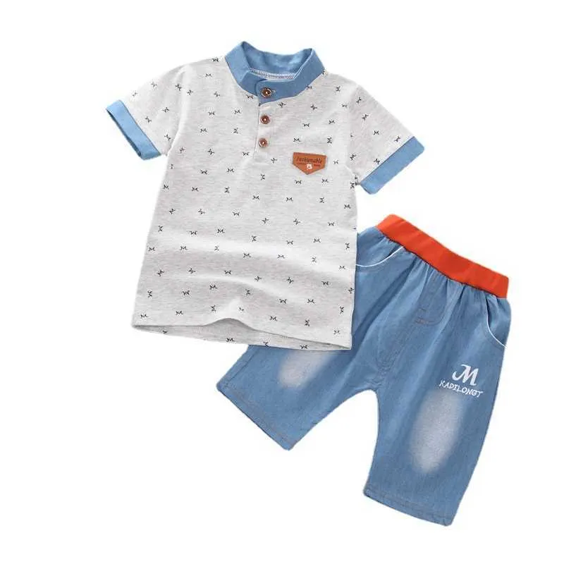 Ensembles de vêtements garçons vêtements d'été tenue chemises Denim Shorts ensemble bébé coton costume enfants à manches courtes hauts pantalons PC oui