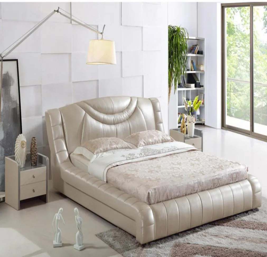 GENUINE LEATHER BED ELEGANT STYLE LIGHT YELLOW DOUBLE PESON MODERN FASION GOOD QUALITY SIZE 180200cm A20D2084994