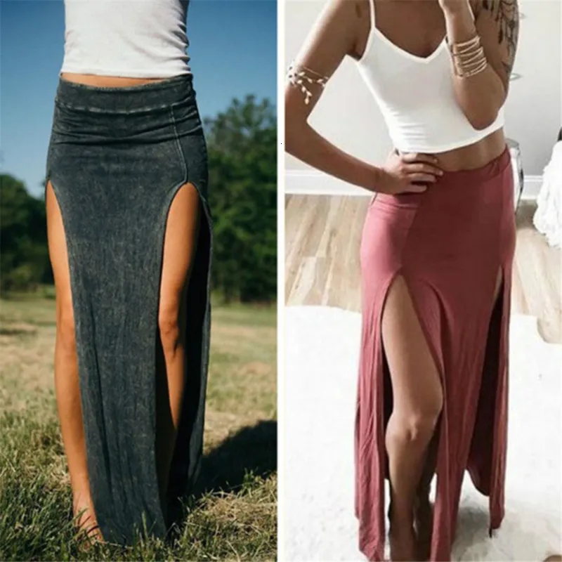 Юбки дизайнерская юбка летняя новинка сексуальная женщина Lady Open Side Split High талия длинная макси -юбка 230211