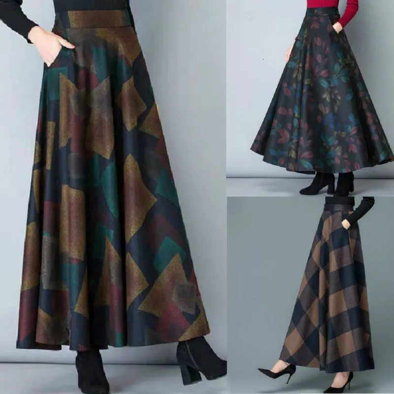 Kjolar Autumn and Winter Plus Size Wool Plaid kjol a-line kjol plus size kjol kvinnors kjol kvinnokläder 230211