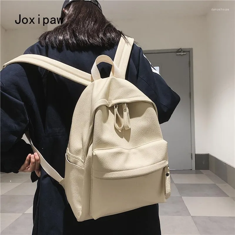 Bolsas escolares mochila de couro de grande capacidade coreana para mulheres saco multifuncional simples feminino mochilas sólidas casuais femininas