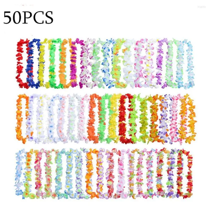 Dekorativa blommor 50st Hawaiian Artificial Flower Leis Garland Necklace Hawaii Summer Tropical Party Decoration Wedding Christmas Wreath