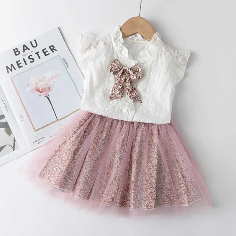 Sets Mädchen Casual Set Neue Sommer Kinder Nette Bowtie es Kinder Schöne Mesh Kleid Party Kostüme Baby Kleidung