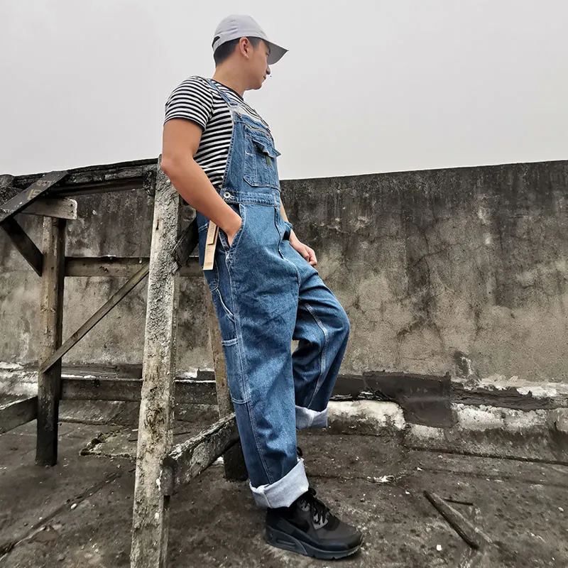 Overalls Men Denim Jumpsuit Straight Jeans Hip Hop Big Pocket Wide Leg  Cargo Pants Fashion Casual Loose Male's Rompers Trousers - AliExpress