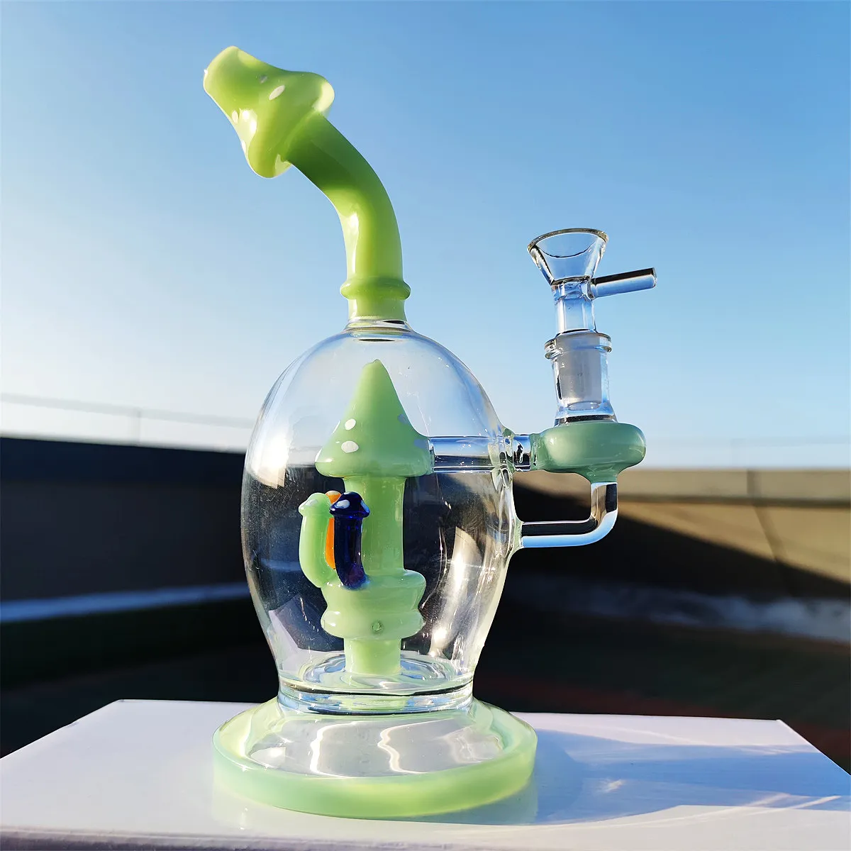 2022 9 inches Heady Bong Cream Green Hookah Glass Bong Dabber Rig Recycler Pipes Water Bongs rökrör 14,4 mm kvinnlig fog med vanlig skål