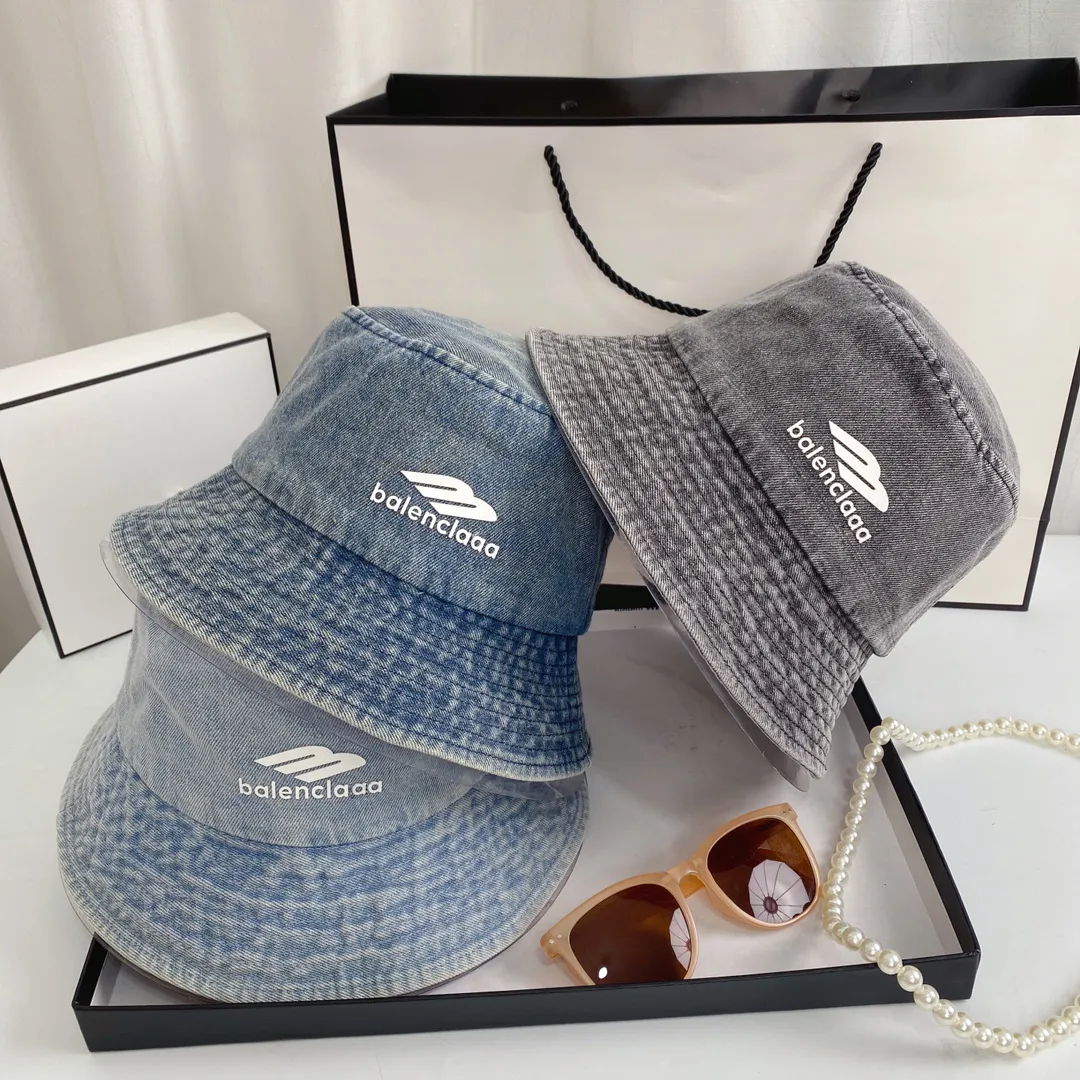 Couple Fashion Denim Material Designer Bucket Hats Travel Street Photo Letter Embroidery Wide Brim hats