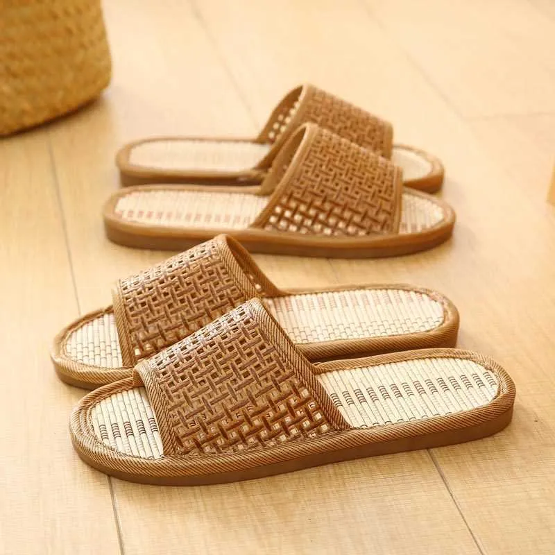 Slippers Bamboo tecelando linho em casa chinelos de verão piso de resfriamento slides internos sapatos unissex quartos mujer zapatillas g230210