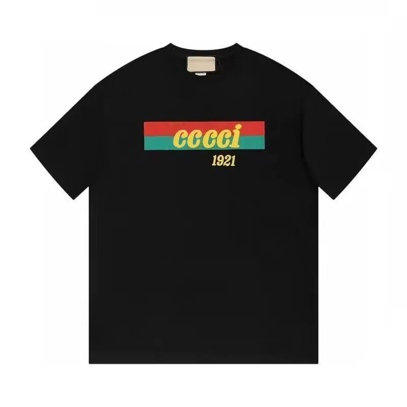 G 2023 guxci gussie High-quality guuui Vintage T Shirt Men Women Fashion T-shirt Tee Cotton Red And Green StripeTops Oversized Lovers Italy Designer 1921