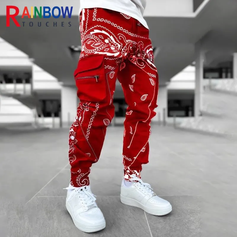 Men's Pants Rainbowtouches Cargo Pants Sweatpants Mens Pants Zip Pocket Men Pants Bandana Pattern Fabric Running Men's Trousers 230211