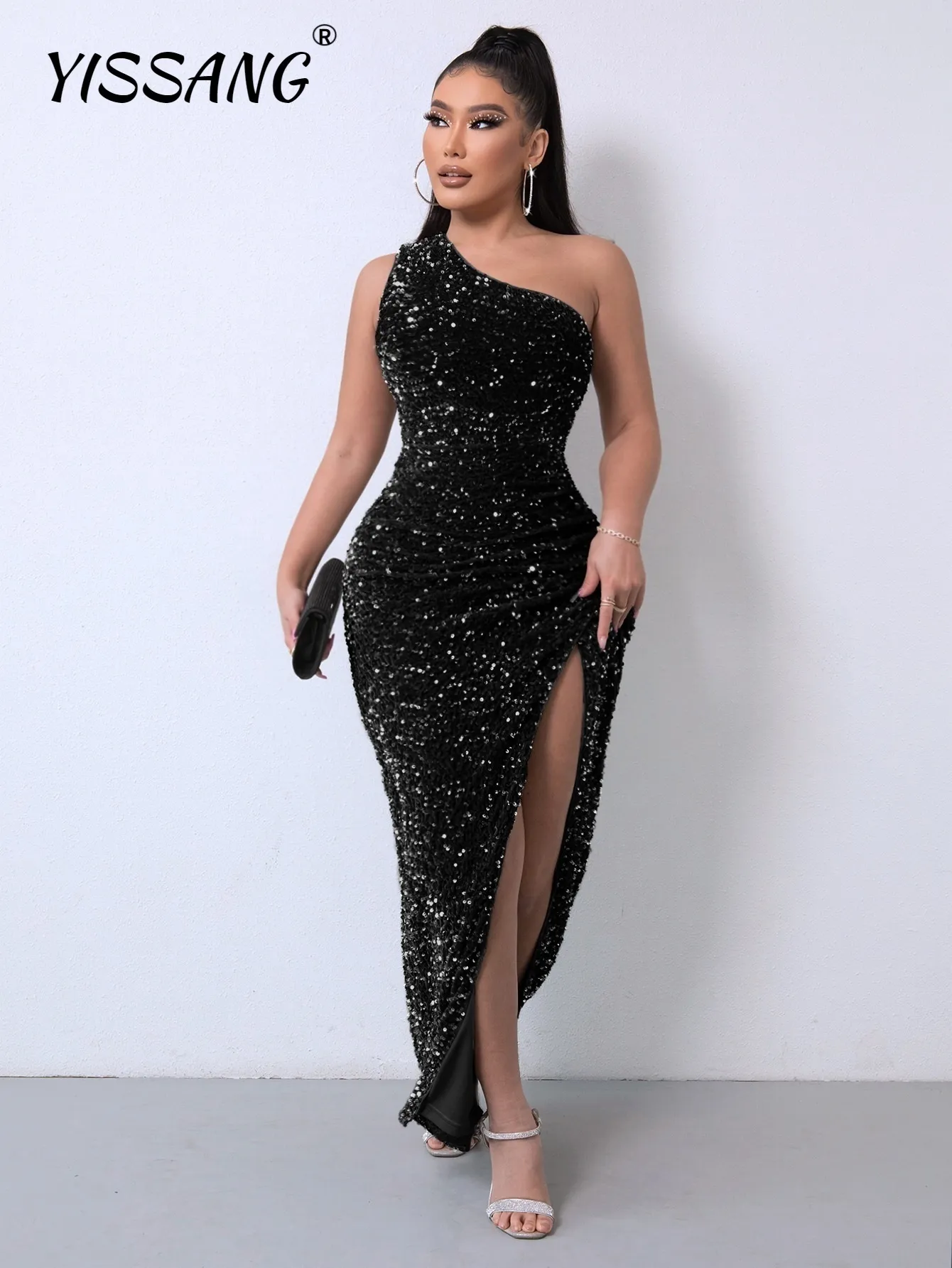 Black Strapless One Shoulder Party Dress with Wrap and Split Thigh,  Ankle-Length Synthetic Fiber Chiffon Formal Dress from Dhgate Urban Sexy  Dresses - price 56.32