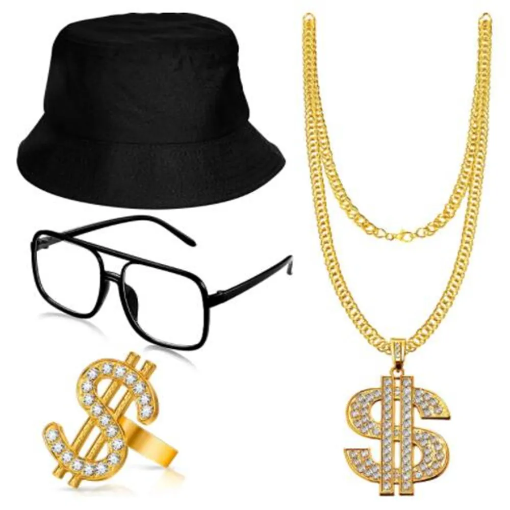4pc/parti euro-amerikansk gr￤ns￶verskridande klusterringar smycken ￶ppningsevenemang US dollar dans king ring med diamant hip-hop-tillbeh￶r trendiga m￤n ringhalsband E145